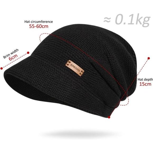 Women\'s Winter Beanie Hat, Fleece Lining  Knitted Slouchy Cap with Visor, Black